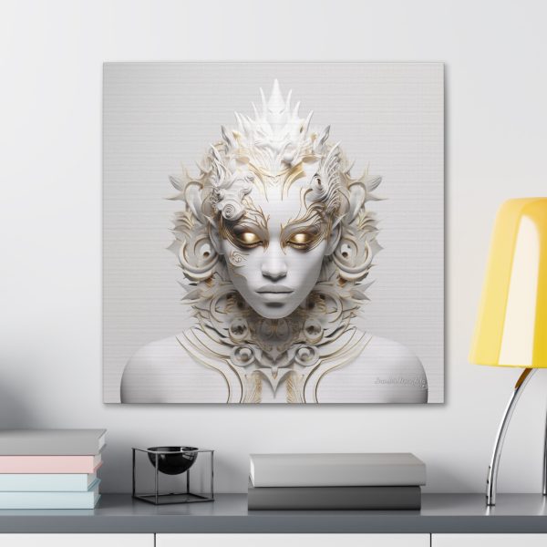 Canvas Gallery Wrap Tribal Mask Mandala, White and Gold - "Sprite" - Image 28