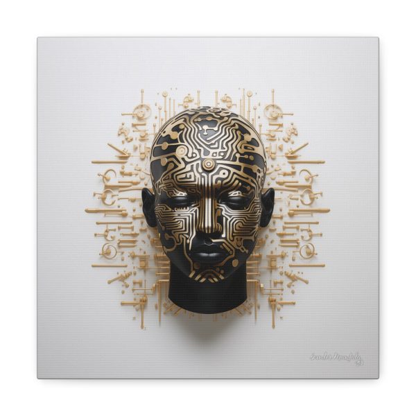 Canvas Gallery Wrap Tribal Mask Mandala, Black and Gold - "Craftsman" - Image 5