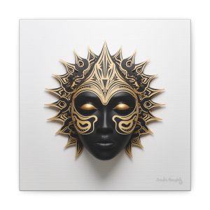 Canvas Gallery Wrap Tribal Mask Mandala, Black and Gold - "Sun Sleeper"