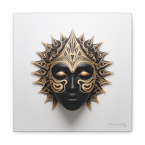 Canvas Gallery Wrap Tribal Mask Mandala, Black and Gold - "Sun Sleeper"
