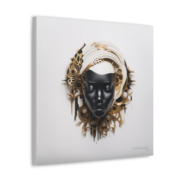 Canvas Gallery Wrap Tribal Mask Mandala, Black and Gold - "Trend" - Image 22