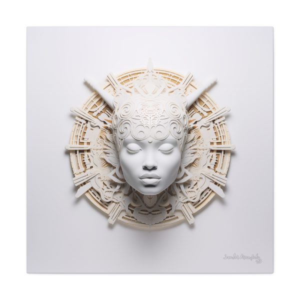 Canvas Gallery Wrap Tribal Mask Mandala, White and Gold - "Astrolabe" - Image 13