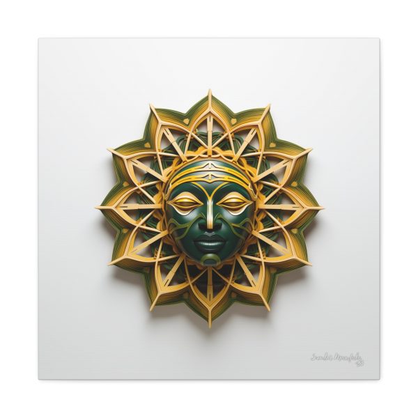 Canvas Gallery Wrap Tribal Mask Mandala, Green and Gold - "Sol" - Image 25