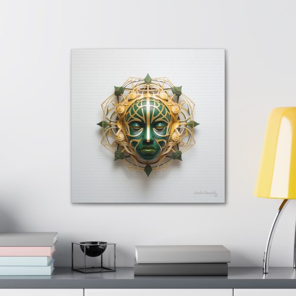 Canvas Gallery Wrap Tribal Mask Mandala, Green and Gold - "Fiber" - Image 24