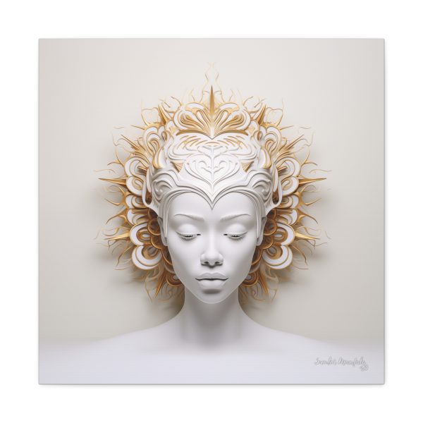 Canvas Gallery Wrap Tribal Mask Mandala, White and Gold - "Orisha" - Image 25