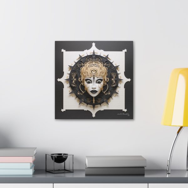 Canvas Gallery Wrap Tribal Mask Mandala, Black and Gold - "Herald" - Image 12