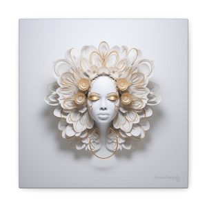 Canvas Gallery Wrap Tribal Mask Mandala, White and Gold - "Eden"
