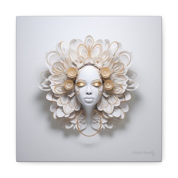 Canvas Gallery Wrap Tribal Mask Mandala, White and Gold - "Eden"