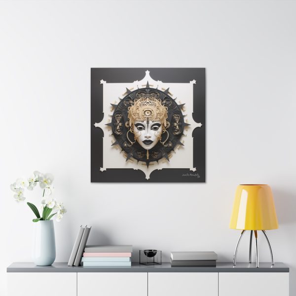 Canvas Gallery Wrap Tribal Mask Mandala, Black and Gold - "Herald" - Image 16