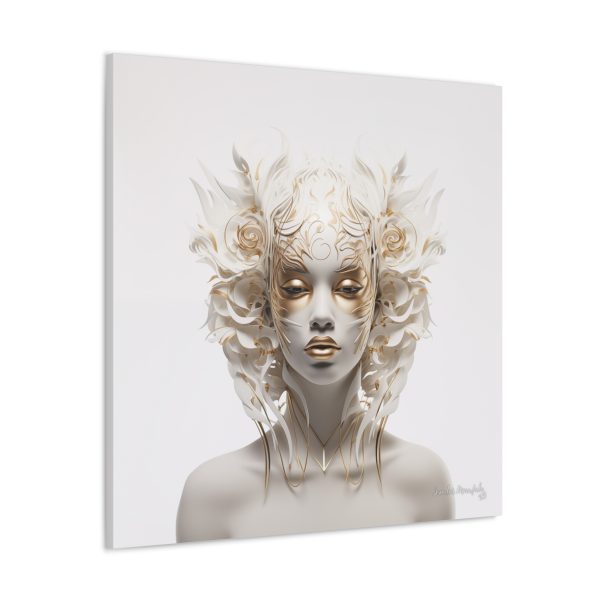 Canvas Gallery Wrap Tribal Mask Mandala, White and Gold - "Masquerade" - Image 30