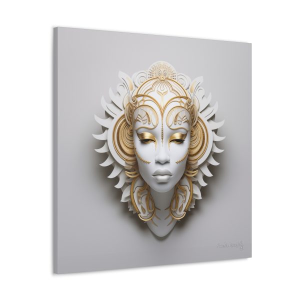 Canvas Gallery Wrap Tribal Mask Mandala, White and Gold - "Ember" - Image 14