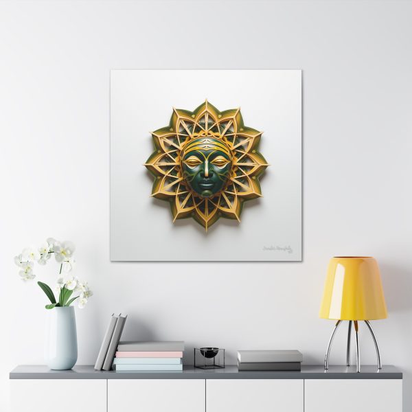 Canvas Gallery Wrap Tribal Mask Mandala, Green and Gold - "Sol" - Image 32