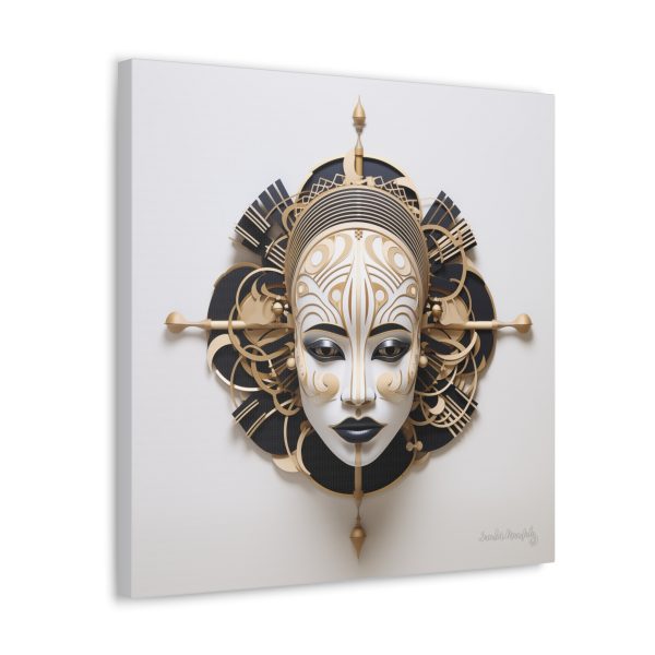Canvas Gallery Wrap Tribal Mask Mandala, Black and Gold - "Traveler" - Image 22