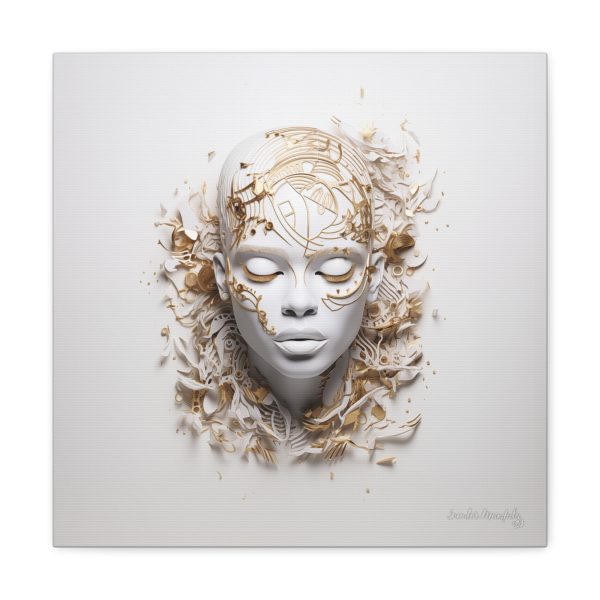 Canvas Gallery Wrap Tribal Mask Mandala, White and Gold - "Mesmeric" - Image 9