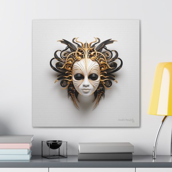 Canvas Gallery Wrap Tribal Mask Mandala, Black and Gold - "Medusa" - Image 28
