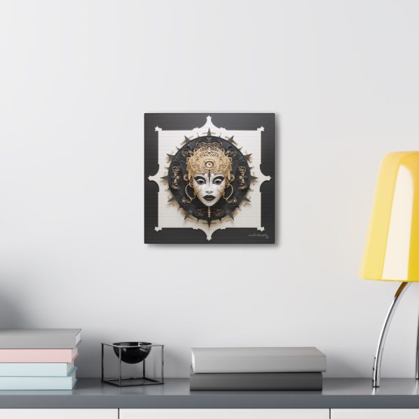 Canvas Gallery Wrap Tribal Mask Mandala, Black and Gold - "Herald" - Image 8