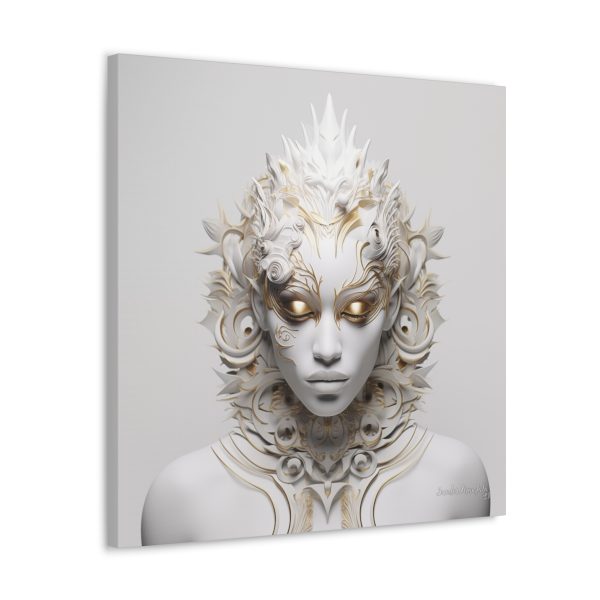 Canvas Gallery Wrap Tribal Mask Mandala, White and Gold - "Sprite" - Image 26
