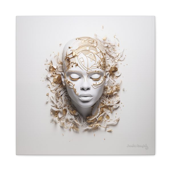 Canvas Gallery Wrap Tribal Mask Mandala, White and Gold - "Mesmeric" - Image 21