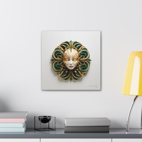 Canvas Gallery Wrap Tribal Mask Mandala, Green and Gold - "Phoebus" - Image 12