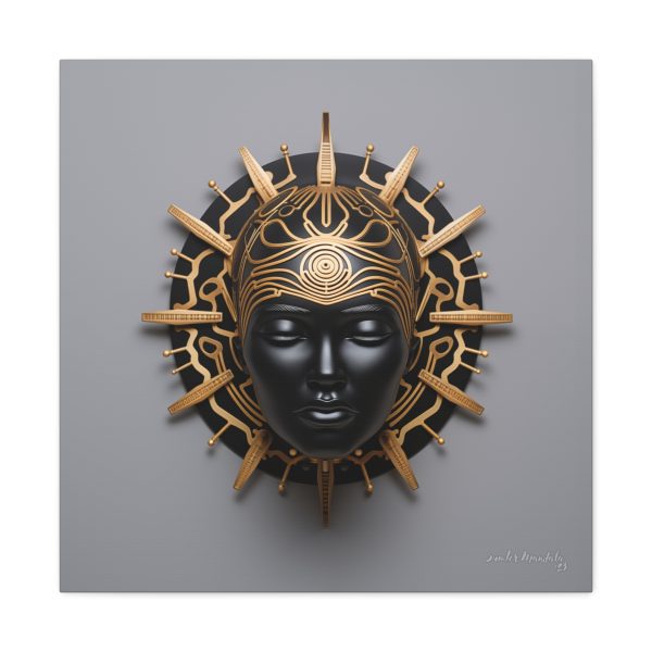 Canvas Gallery Wrap Tribal Mask Mandala, Black and Gold - "Third Eye" - Image 25