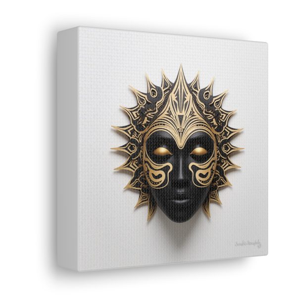 Canvas Gallery Wrap Tribal Mask Mandala, Black and Gold - "Sun Sleeper" - Image 18