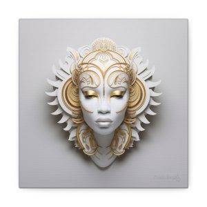 Canvas Gallery Wrap Tribal Mask Mandala, White and Gold - "Ember"