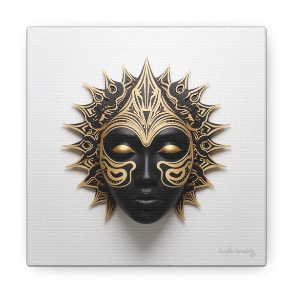 Canvas Gallery Wrap Tribal Mask Mandala, Black and Gold - "Sun Sleeper" - Image 17