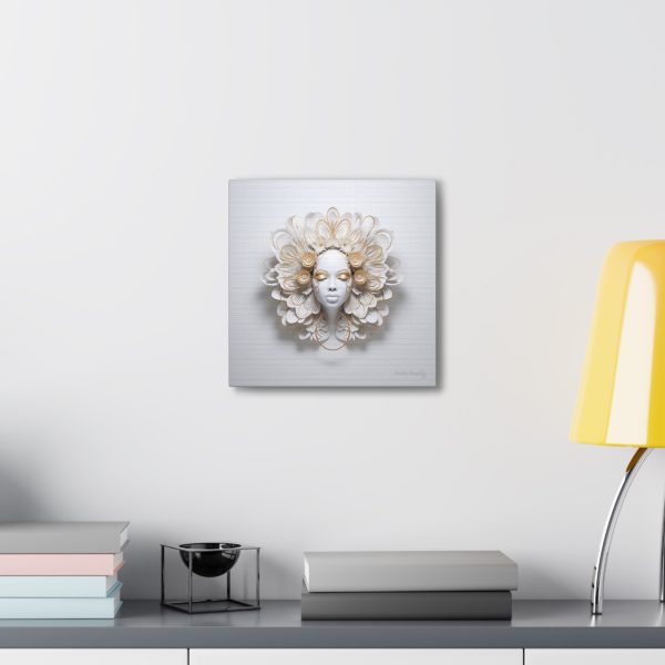 Canvas Gallery Wrap Tribal Mask Mandala, White and Gold - "Eden" - Image 8