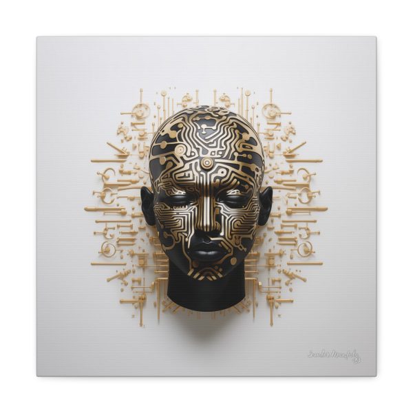 Canvas Gallery Wrap Tribal Mask Mandala, Black and Gold - "Craftsman" - Image 9