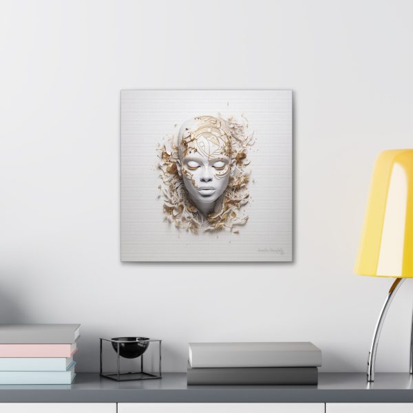 Canvas Gallery Wrap Tribal Mask Mandala, White and Gold - "Mesmeric" - Image 12