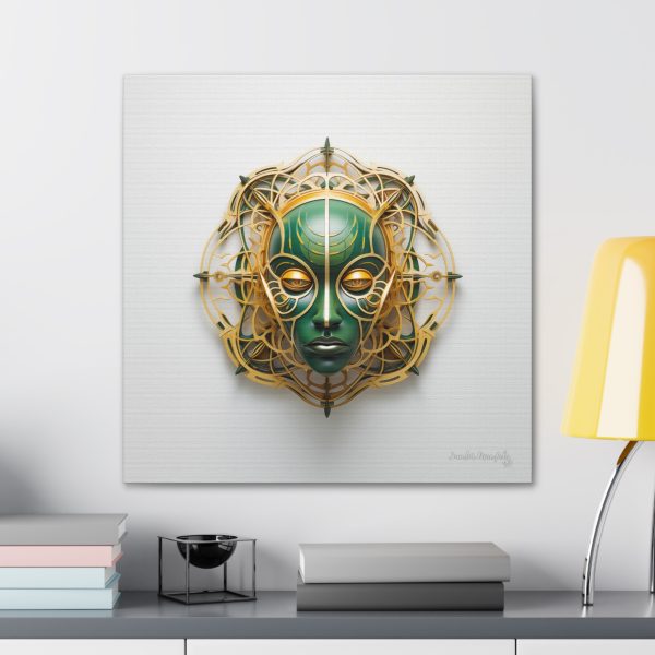 Canvas Gallery Wrap Tribal Mask Mandala, Green and Gold - "Tesselate" - Image 28