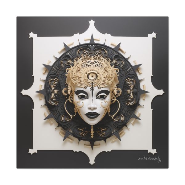 Canvas Gallery Wrap Tribal Mask Mandala, Black and Gold - "Herald" - Image 13