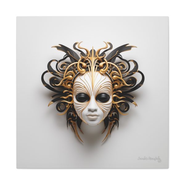 Canvas Gallery Wrap Tribal Mask Mandala, Black and Gold - "Medusa" - Image 13