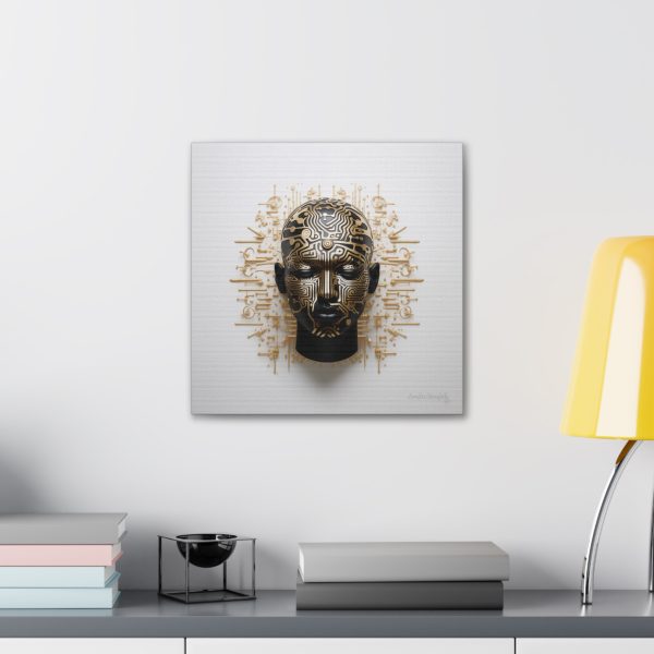Canvas Gallery Wrap Tribal Mask Mandala, Black and Gold - "Craftsman" - Image 12