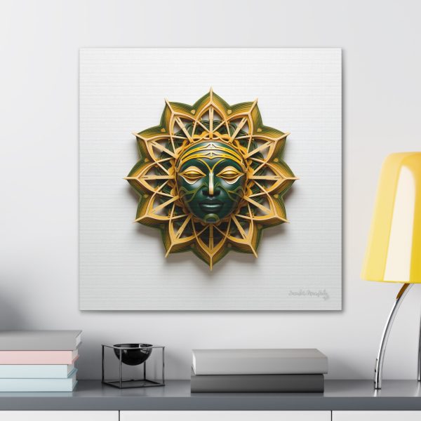Canvas Gallery Wrap Tribal Mask Mandala, Green and Gold - "Sol" - Image 28