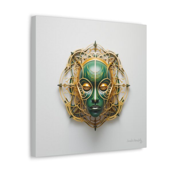 Canvas Gallery Wrap Tribal Mask Mandala, Green and Gold - "Tesselate" - Image 10