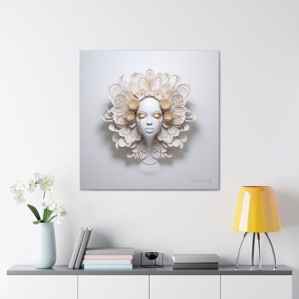 Canvas Gallery Wrap Tribal Mask Mandala, White and Gold - "Eden" - Image 32