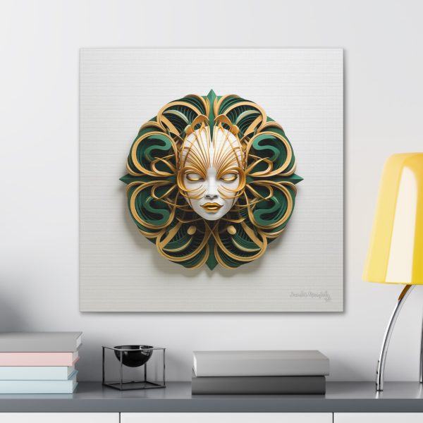 Canvas Gallery Wrap Tribal Mask Mandala, Green and Gold - "Phoebus" - Image 28