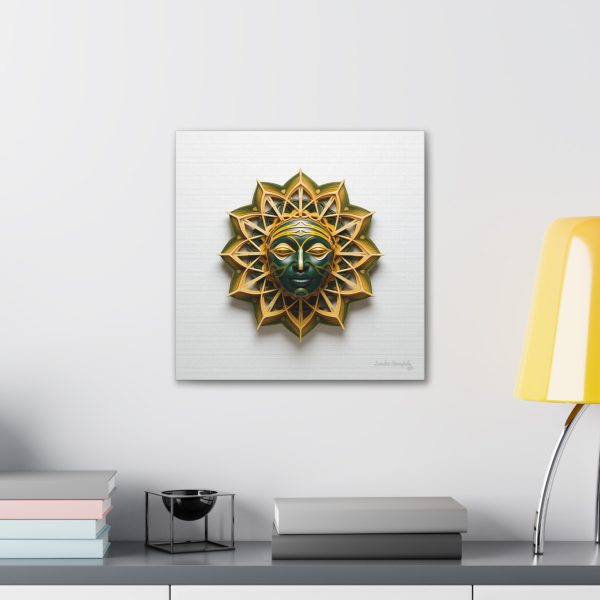 Canvas Gallery Wrap Tribal Mask Mandala, Green and Gold - "Sol" - Image 12