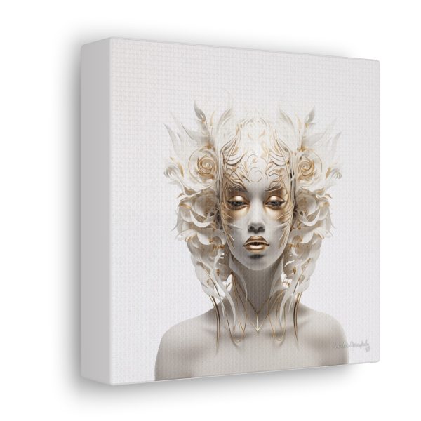 Canvas Gallery Wrap Tribal Mask Mandala, White and Gold - "Masquerade" - Image 18