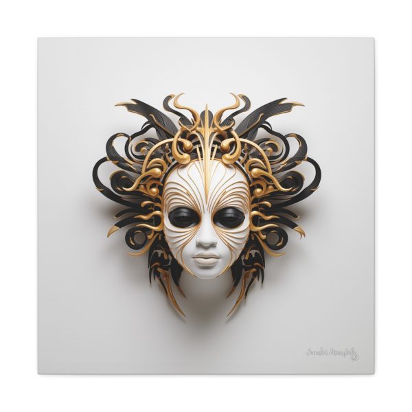 Canvas Gallery Wrap Tribal Mask Mandala, Black and Gold - "Medusa" - Image 25