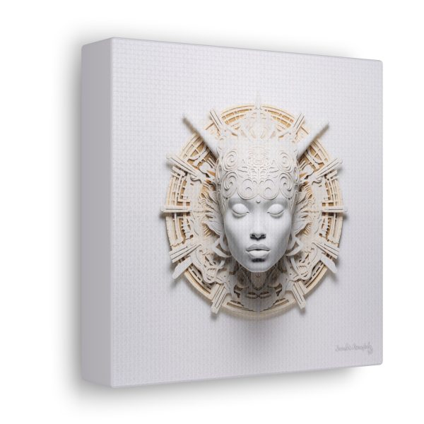 Canvas Gallery Wrap Tribal Mask Mandala, White and Gold - "Astrolabe" - Image 18