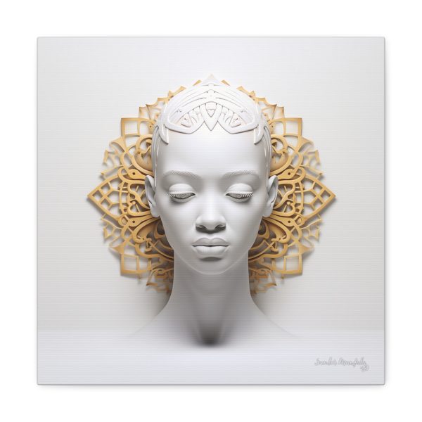 Canvas Gallery Wrap Tribal Mask Mandala, White and Gold - "Scollar" - Image 9