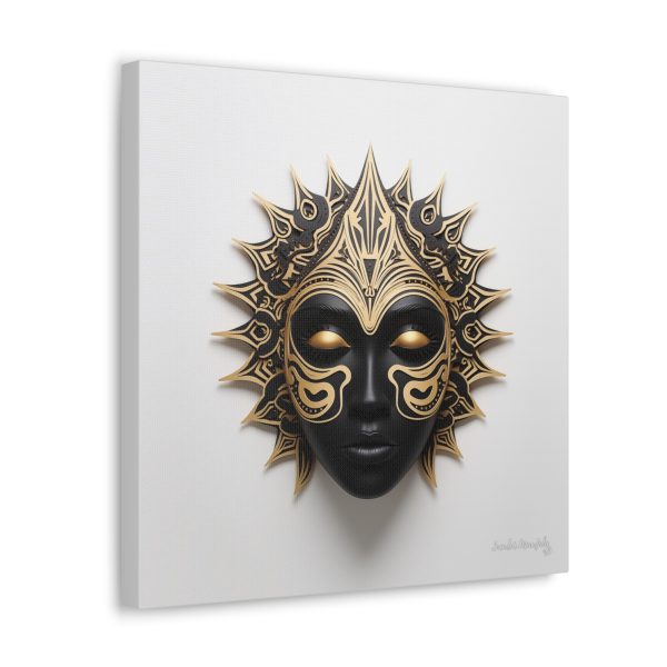 Canvas Gallery Wrap Tribal Mask Mandala, Black and Gold - "Sun Sleeper" - Image 10