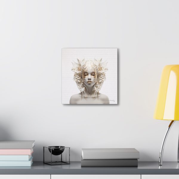 Canvas Gallery Wrap Tribal Mask Mandala, White and Gold - "Masquerade" - Image 8