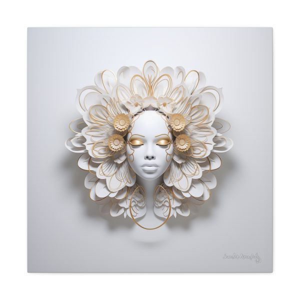 Canvas Gallery Wrap Tribal Mask Mandala, White and Gold - "Eden" - Image 25
