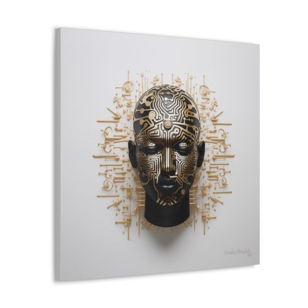 Canvas Gallery Wrap Tribal Mask Mandala, Black and Gold - "Craftsman" - Image 26