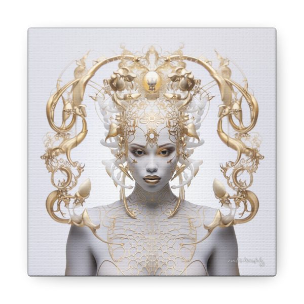 Canvas Gallery Wrap Tribal Mask Mandala, White and Gold - "Lustre" - Image 17