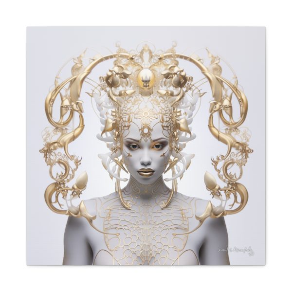 Canvas Gallery Wrap Tribal Mask Mandala, White and Gold - "Lustre" - Image 25