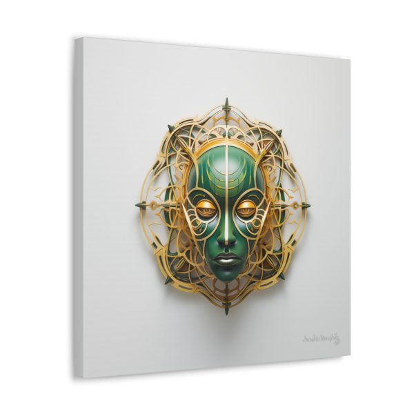 Canvas Gallery Wrap Tribal Mask Mandala, Green and Gold - "Tesselate" - Image 22